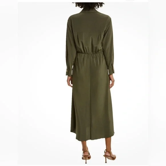 Vince Olive Green Tie-Front Maxi Dress SZ XL v-neck luxurious designer NWT - Picture 4 of 15